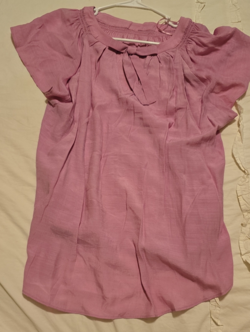 LC Lauren Conrad Mauve Short-Sleeve Tie-Neck Blouse NWOT